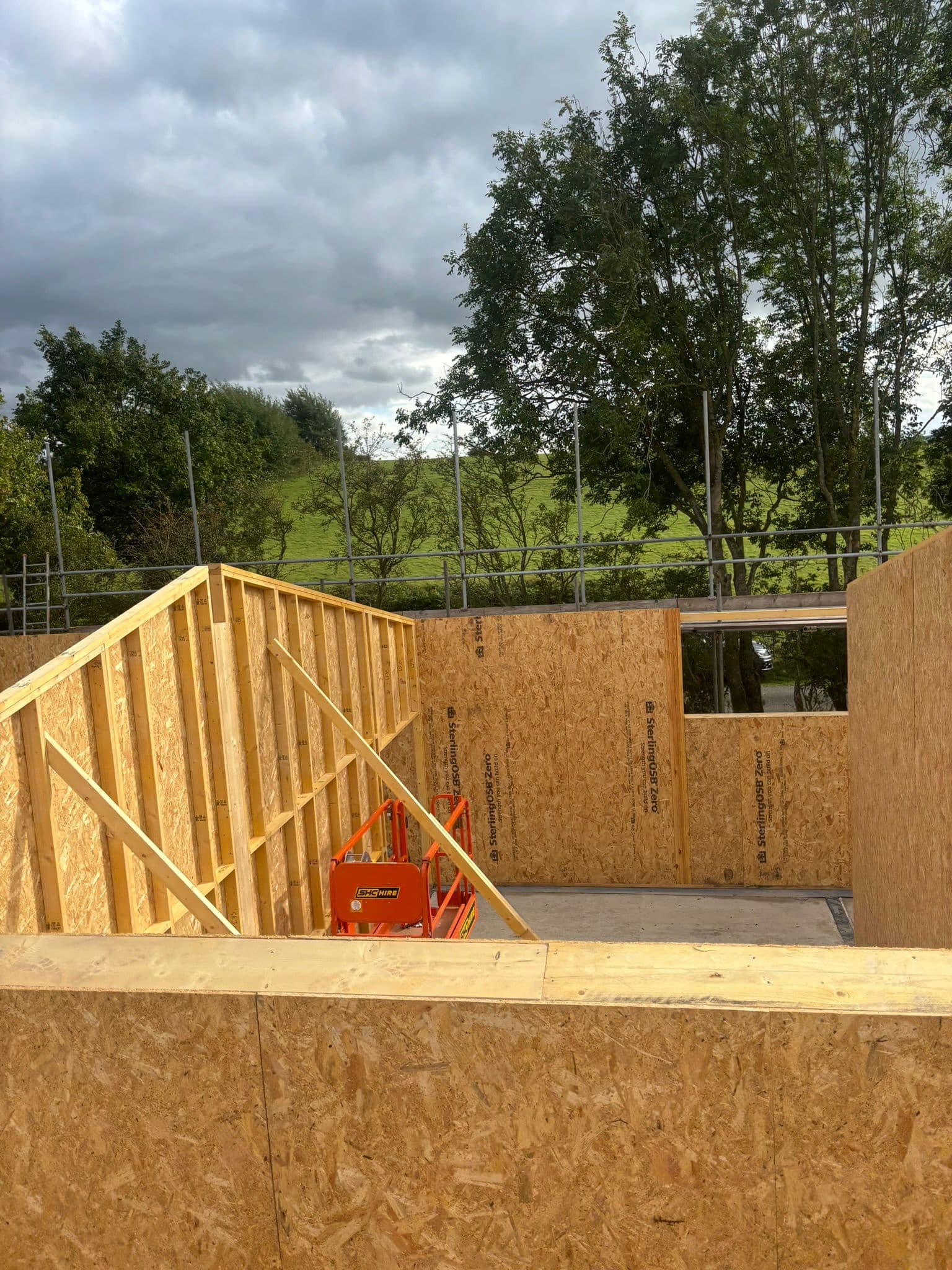 Timber wall framing on a construction site