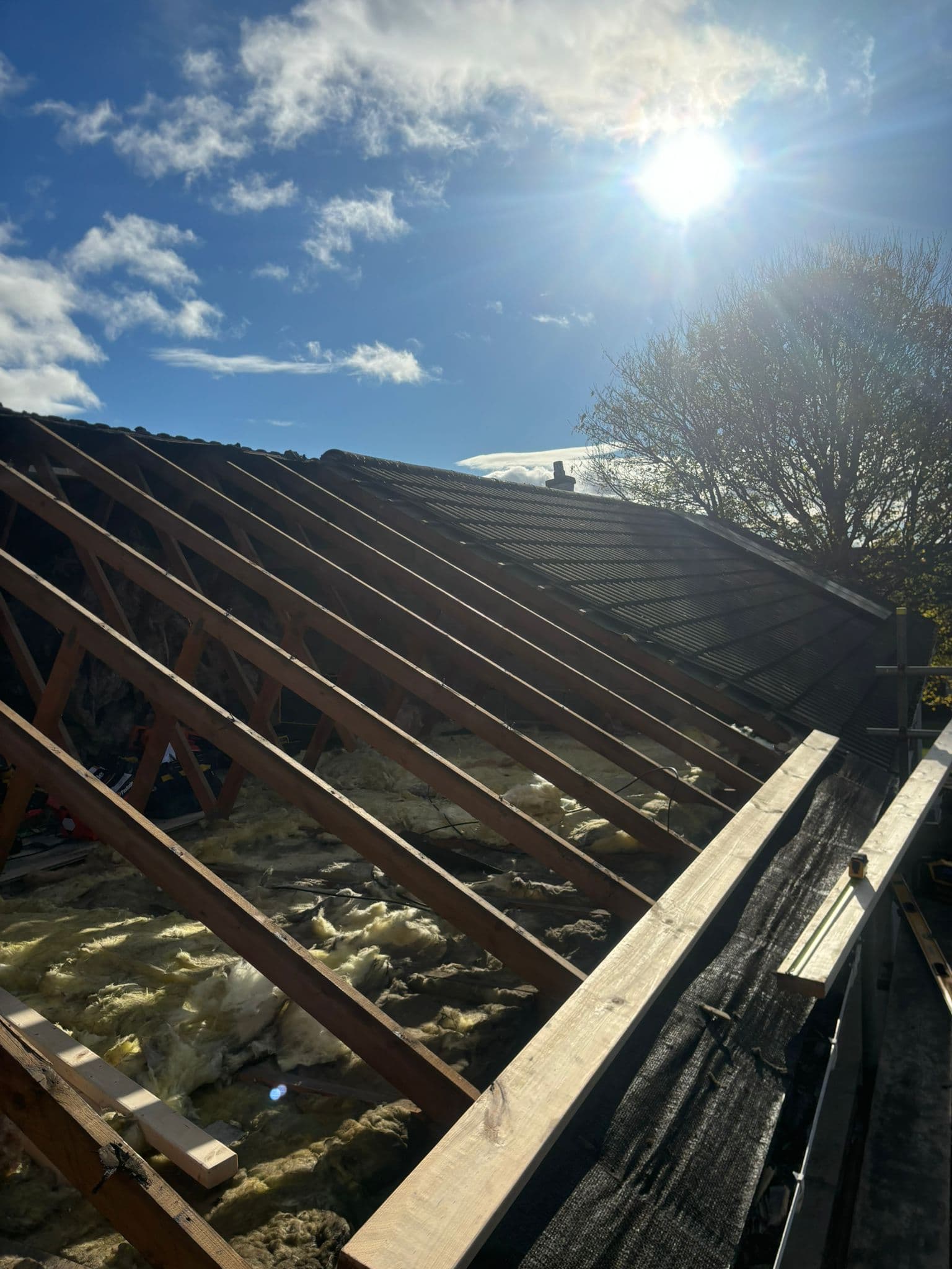 Timber rafters during roof construction