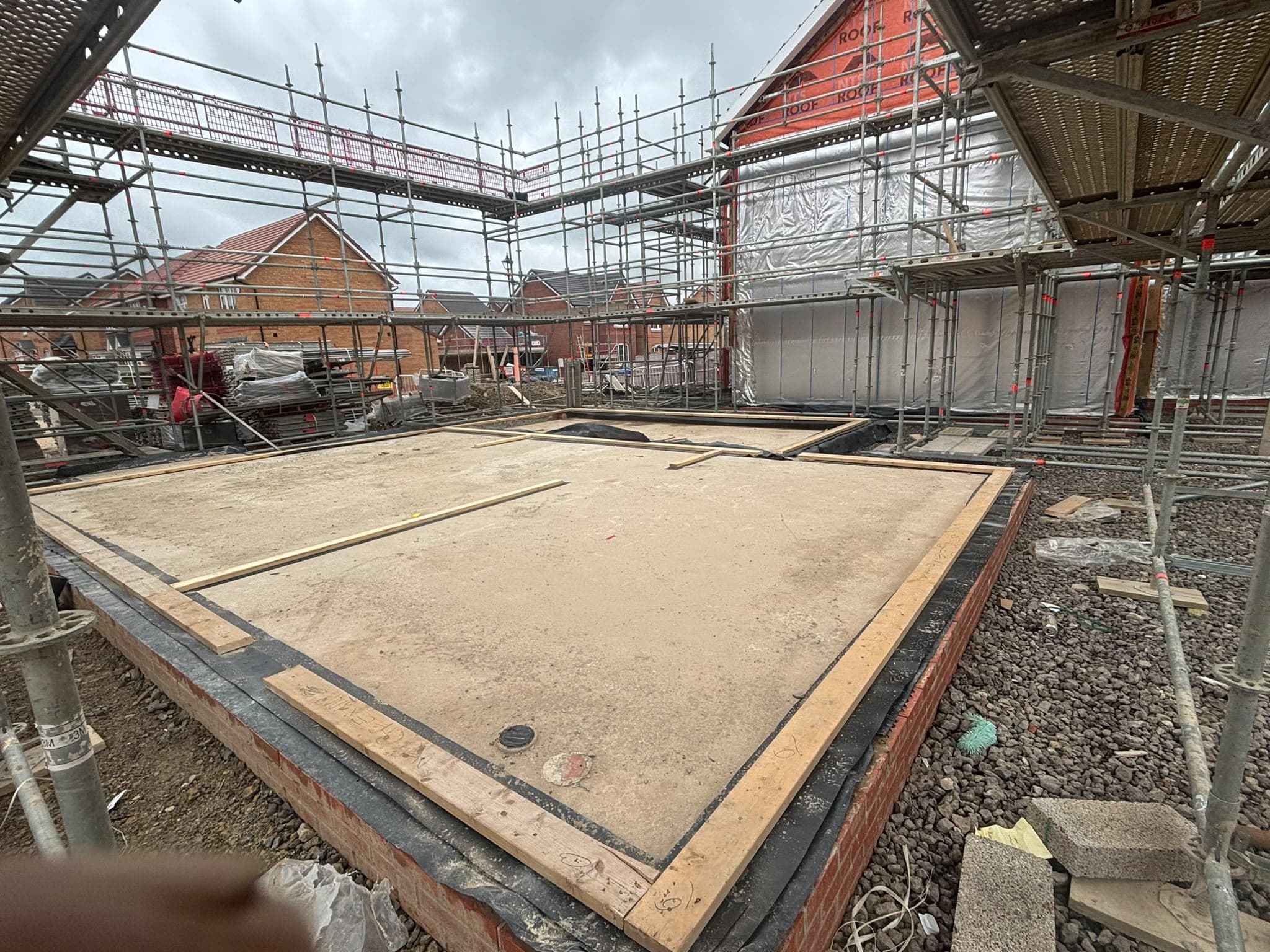 Timber sole plates set out on a new build base