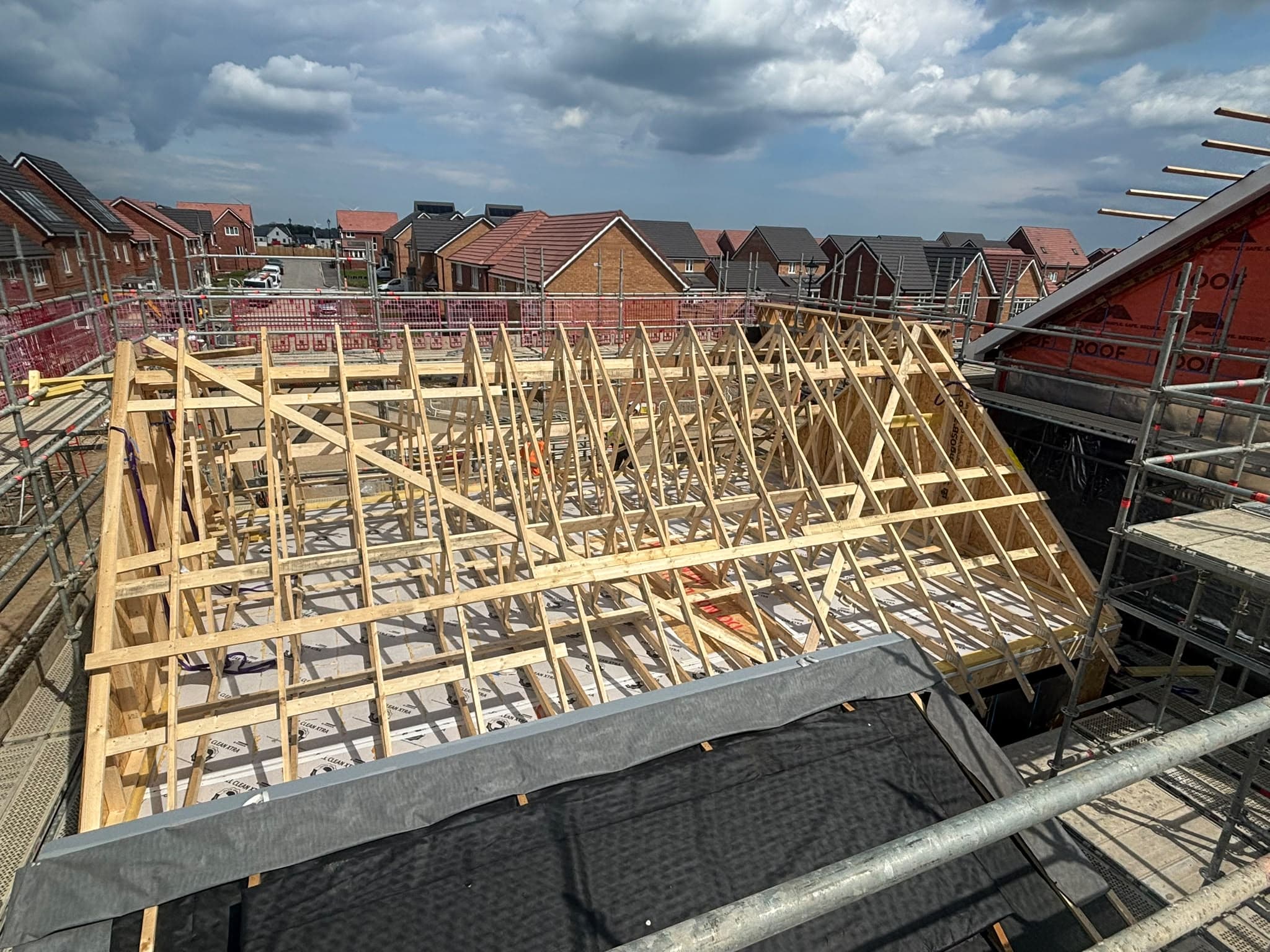 Timber roof structure on a housing development
